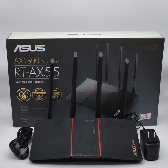 ASUS RT-AX55 AX1800 Dual Band WiFi 6 Router w/ Power Cord Ethernet Cord & Box